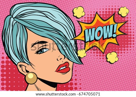short hair beautiful girl wow. Pop art retro vector illustration short hair beautiful girl wow. Pop art retro vector illustration