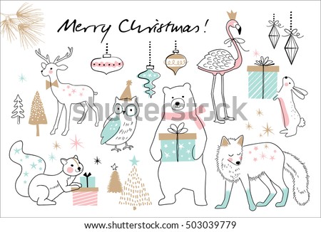 Christmas hand drawn doodle cartoon set Christmas hand drawn doodle cartoon set