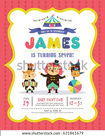 Kids birthday party invitation card with circus theme Kids birthday party invitation card with circus theme