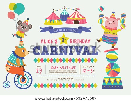 Kids birthday party invitation card with circus theme Kids birthday party invitation card with circus theme