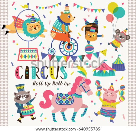 Set of circus cartoon animals Set of circus cartoon animals