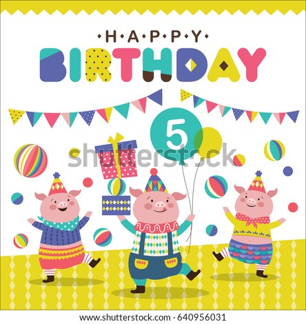 Birthday card with three cute little pigs Birthday card with three cute little pigs