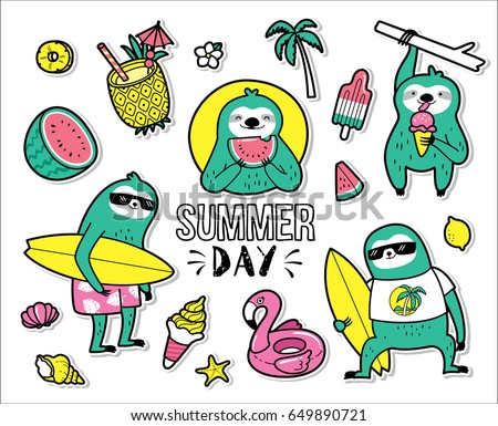 Set of cute and fun summer stickers/ badges/ icons/ patches/ design elements. Set of cute and fun summer stickers/ badges/ icons/ patches/ design elements.