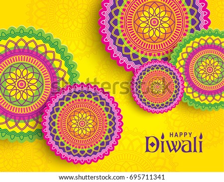 Diwali festival greeting card with colorful rangoli ornament background Diwali festival greeting card with colorful rangoli ornament background