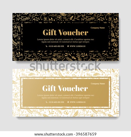 Gift premium voucher, coupon template. Golden Flower, Template for design certificate. Background for the invitation, shop, beauty salon, spa. Black, gold vector elegant. - stock vector Gift premium voucher, coupon template. Golden Flower, Template for design certificate. Background for the invitation, shop, beauty salon, spa. Black, gold vector elegant. - stock vector