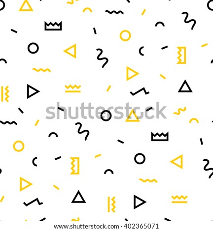 Seamless patterns in yellow colors with geometric elements. Pattern hipster style. Patterna suitable for posters, postcards, fabric or wrapping paper - stock vector Seamless patterns in yellow colors with geometric elements. Pattern hipster style. Patterna suitable for posters, postcards, fabric or wrapping paper - stock vector