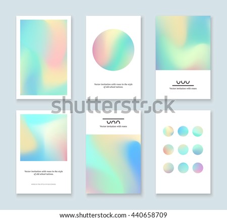 Set of colorful holographic cards. Abstract vector invitations with holographic elements. - stock vector Set of colorful holographic cards. Abstract vector invitations with holographic elements. - stock vector