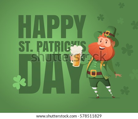 Card for St. Patrick's Day with leprechaun in a suit. Invitation to an Irish party at the Pub. Happy St. Patrick's Day. Card for St. Patrick's Day with leprechaun in a suit. Invitation to an Irish party at the Pub. Happy St. Patrick's Day.