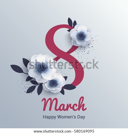 Modern banner template design on Women's Day. Greeting illustration anemones. Postcard on March 8. Modern banner template design on Women's Day. Greeting illustration anemones. Postcard on March 8.