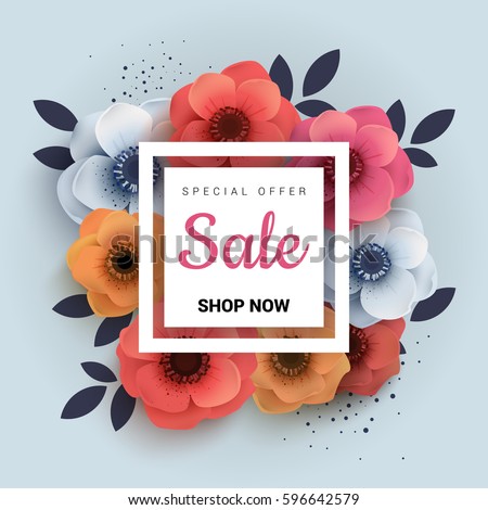 Modern Wanner with red paper flowers for spring sales. Modern Wanner with red paper flowers for spring sales.