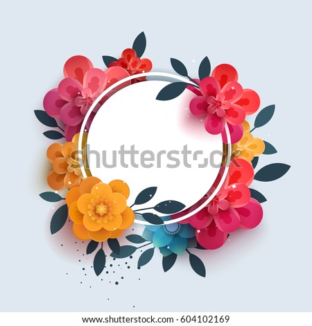 Flower composition with the text in a circle. Botanical illustration of red flowers thank you. Paper flowers can be used for printing, promotions, advertising, banner, Flower composition with the text in a circle. Botanical illustration of red flowers thank you. Paper flowers can be used for printing, promotions, advertising, banner,