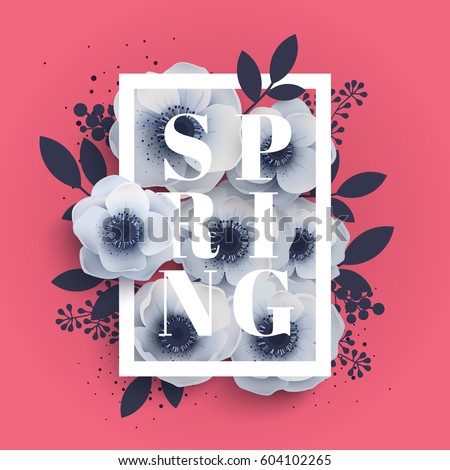 Flower arrangement with the word Spring. Vector graphic design - flowers anemones. Illustration can be used for T-shirts, fashion prints. Flower arrangement with the word Spring. Vector graphic design - flowers anemones. Illustration can be used for T-shirts, fashion prints.