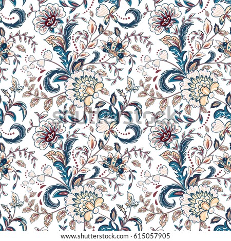 Vintage flowers seamless background in provence style. Vector blue beige pattern on white. Vintage flowers seamless background in provence style. Vector blue beige pattern on white.