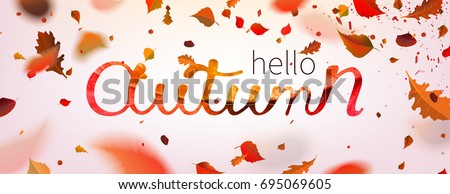 Stock vector illustration Hallo Autumn falling leaves. Autumnal foliage fall and poplar leaf flying in wind motion blur. Autumn design. Templates for placards, banners, flyers, presentations, reports. Stock vector illustration Hallo Autumn falling leaves. Autumnal foliage fall and poplar leaf flying in wind motion blur. Autumn design. Templates for placards, banners, flyers, presentations, reports.