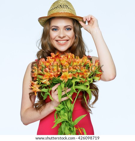 http://thumb7.shutterstock.com/display_pic_with_logo/330511/426098719/stock-photo-smiling-woman-with-bouquet-flowers-standing-over-white-isolated-background-female-portrait-426098719.jpg