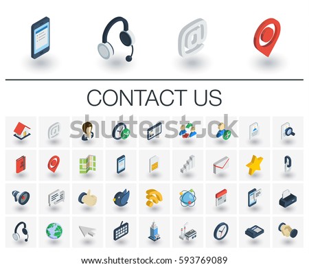 Isometric flat icon set. 3d vector colorful illustration with contact us symbols. Communication, home, call, speech bubble, email, letter, envelope, handshake colorful pictogram Isolated on white Isometric flat icon set. 3d vector colorful illustration with contact us symbols. Communication, home, call, speech bubble, email, letter, envelope, handshake colorful pictogram Isolated on white