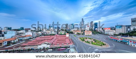 Ho Chi Minh City, Vietnam - July 02, 2015: Ben Thanh Market and Quach Thi Trang roundabout, one of most popular attractive place for travel and tourism in the biggest city.