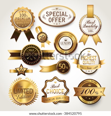 elegant golden labels collection set for retail usage - stock vector elegant golden labels collection set for retail usage - stock vector