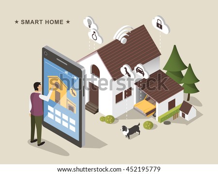 3d isometric flat design - Smart home concept/IOT - stock vector 3d isometric flat design - Smart home concept/IOT - stock vector