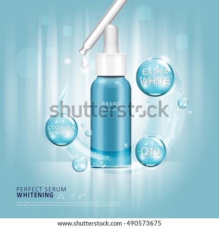 Whitening product ad template, blank blue dropper bottle design with aqua elements Whitening product ad template, blank blue dropper bottle design with aqua elements