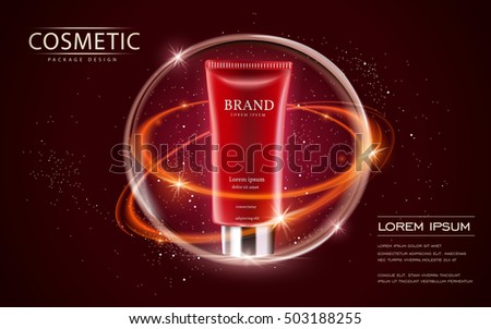 Cosmetic ads template, cream tube mockup isolated on scarlet background. 3D illustration. sparkling effect on the background. Cosmetic ads template, cream tube mockup isolated on scarlet background. 3D illustration. sparkling effect on the background.