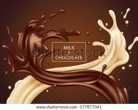 Milk and chocolate twisted, two sweet sauce twisted in the air in 3d illustration isolated on transparent background Milk and chocolate twisted, two sweet sauce twisted in the air in 3d illustration isolated on transparent background