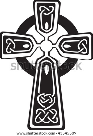 An illustration of a Celtic cross with a beautiful design, isolated on white background.