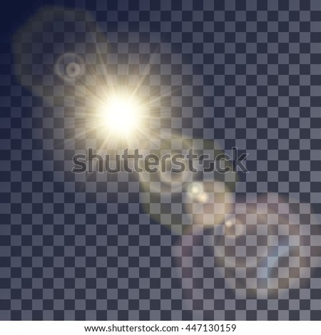 Shining beige vector golden sun with colorful light effects. Flares and gleams rounded and hexagonal shapes, blue glint. - stock vector Shining beige vector golden sun with colorful light effects. Flares and gleams rounded and hexagonal shapes, blue glint. - stock vector