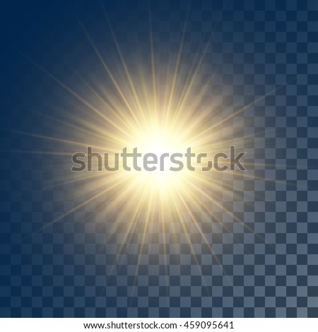 Vector glowing yellow sun with rays on transparent like background. Contains clipping mask. Vector glowing yellow sun with rays on transparent like background. Contains clipping mask.