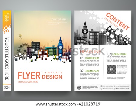 Flyers design template vector. Brochure annual report business magazine poster.Leaflet cover book presentation with abstract square background and flat city. Layout in A4 size.illustration. - stock vector Flyers design template vector. Brochure annual report business magazine poster.Leaflet cover book presentation with abstract square background and flat city. Layout in A4 size.illustration. - stock vector