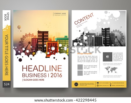 Brochure design template vector.Flyers annual report business magazine poster.Leaflet cover book presentation with abstract circle background and flat city. Layout in A4 size.illustration. - stock vector Brochure design template vector.Flyers annual report business magazine poster.Leaflet cover book presentation with abstract circle background and flat city. Layout in A4 size.illustration. - stock vector