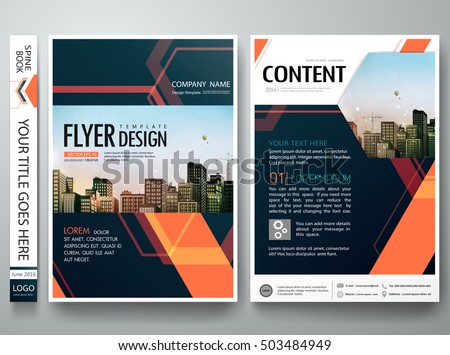 Flyers design template vector.Abstract blue cover book portfolio engineering presentation.Orange hexagon poster design layout.Brochure report business magazine poster.City design on A4 brochure layout Flyers design template vector.Abstract blue cover book portfolio engineering presentation.Orange hexagon poster design layout.Brochure report business magazine poster.City design on A4 brochure layout