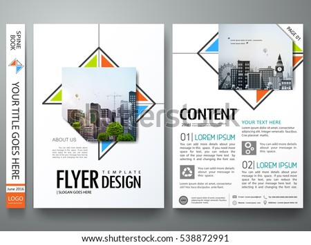 Minimal brochure report business flyers magazine poster template. Portfolio design vector. Abstract orange blue and green triangle on cover book presentation. Minimal brochure report business flyers magazine poster template. Portfolio design vector. Abstract orange blue and green triangle on cover book presentation.