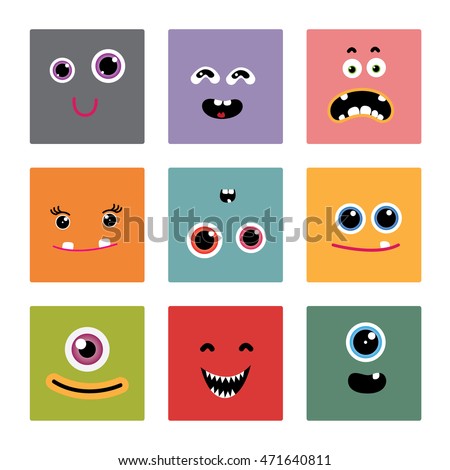 Four Monster Faces Background Colorful Vector Stock Vector 110911859 