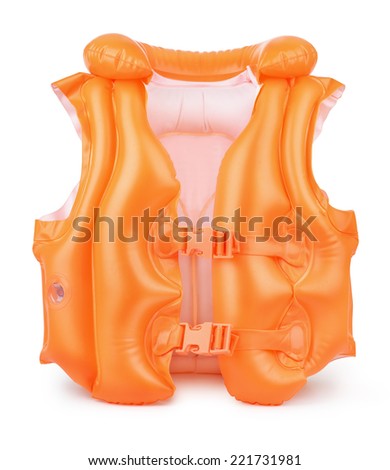 Orange inflatable swim vest isolated on white - stock photo