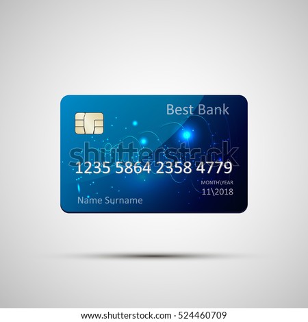 Credit card blue isolated on grey background with shadow. Vector, eps 10. Detailed glossy credit card concept. Abstract design for business, payment history, shopping malls, web, print. Credit card blue isolated on grey background with shadow. Vector, eps 10. Detailed glossy credit card concept. Abstract design for business, payment history, shopping malls, web, print.