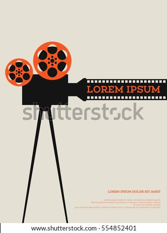 Movie film reel and filmstrip vintage poster background vector illustration Movie film reel and filmstrip vintage poster background vector illustration