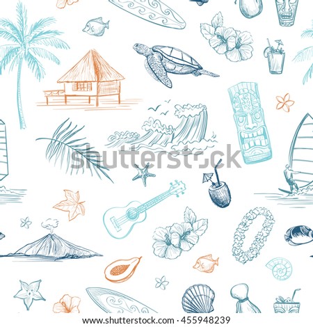 Vector Collection Sketches Hawaiian Tiki Idols Stock Vector 454066222