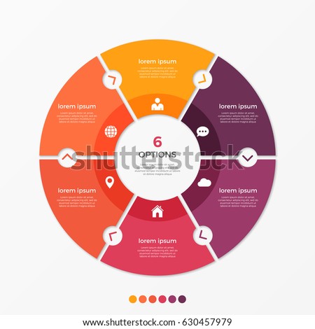 Circle chart infographic template with 6 options for presentations, advertising, layouts, annual reports. Vector illustration. Circle chart infographic template with 6 options for presentations, advertising, layouts, annual reports. Vector illustration.