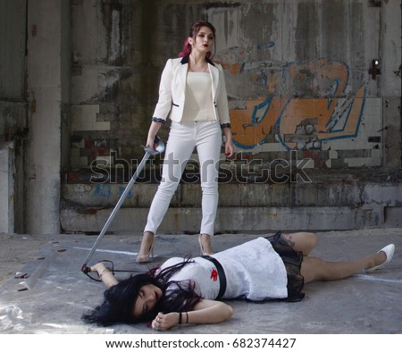 Two Women Fighting Swords One Them Stock Photo 682374427 Shutterstock