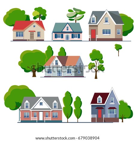 Vector Flat Icon Suburban American House Stock Vector 679038904