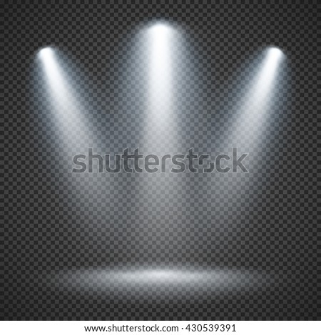 Scene illumination effects on checkered transparent background with bright lighting of spotlights - stock vector Scene illumination effects on checkered transparent background with bright lighting of spotlights - stock vector