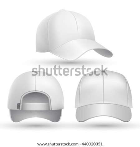 Realistic baseball cap front, side, back views set. - stock vector Realistic baseball cap front, side, back views set. - stock vector