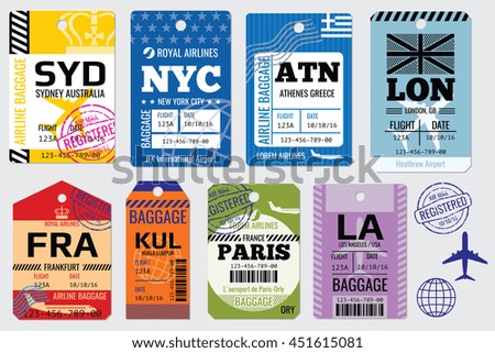 Retro baggage tags and travel tags vector stock. Illustration set of tag for baggage - stock vector Retro baggage tags and travel tags vector stock. Illustration set of tag for baggage - stock vector