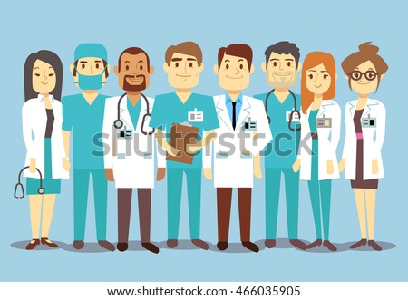 Hospital medical staff team doctors nurses surgeon vector flat illustration - stock vector Hospital medical staff team doctors nurses surgeon vector flat illustration - stock vector