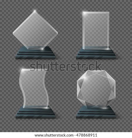 Empty glass trophy awards vector set. Glossy transparent trophy for award illustration Empty glass trophy awards vector set. Glossy transparent trophy for award illustration