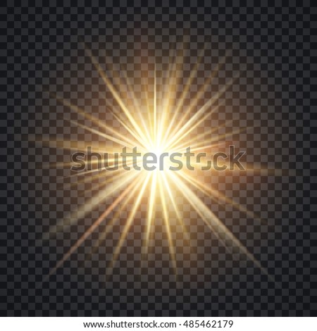 Vector realistic starburst lighting effect, yellow sun with rays and glow on transparent background. Bright star illuminated illustration Vector realistic starburst lighting effect, yellow sun with rays and glow on transparent background. Bright star illuminated illustration