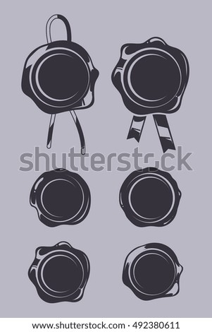 Wax seals black vector templates set. Illustration of antique label for mail illustration Wax seals black vector templates set. Illustration of antique label for mail illustration