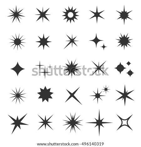 Shining sparkling stars black vector symbols. Monocchrome flash effect illustration Shining sparkling stars black vector symbols. Monocchrome flash effect illustration