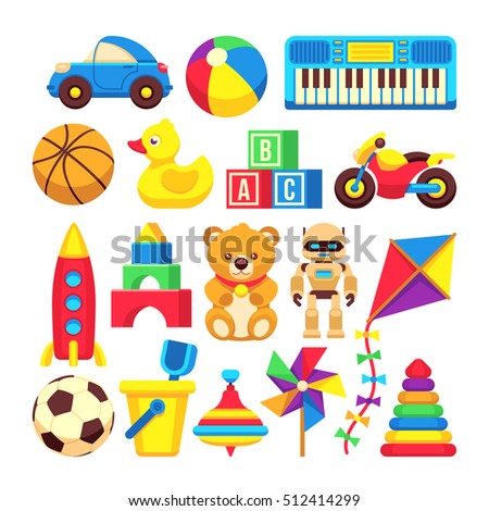 Cartoon children toys vector icons isolated on white Cartoon children toys vector icons isolated on white